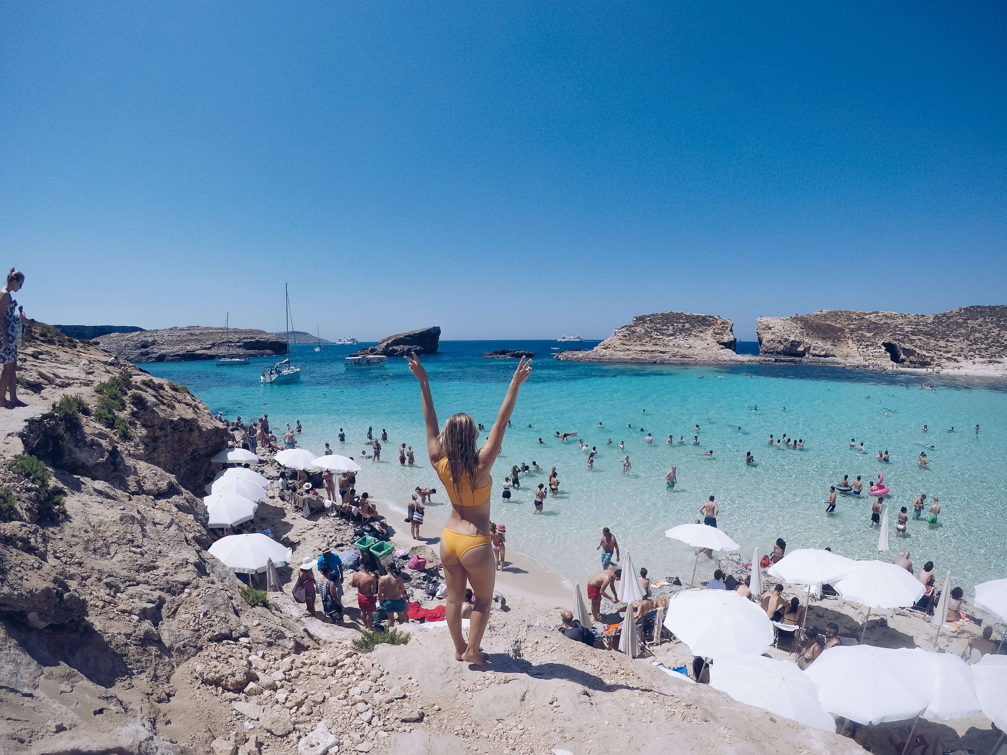 blonde at the blue lagoon in malta