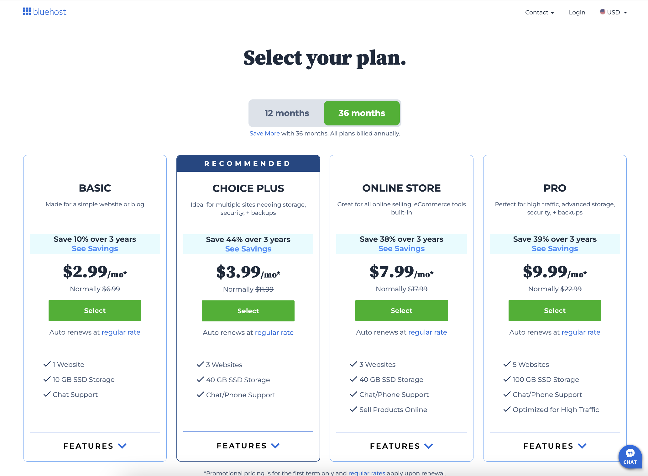 bluehost packages for travel bloggers
