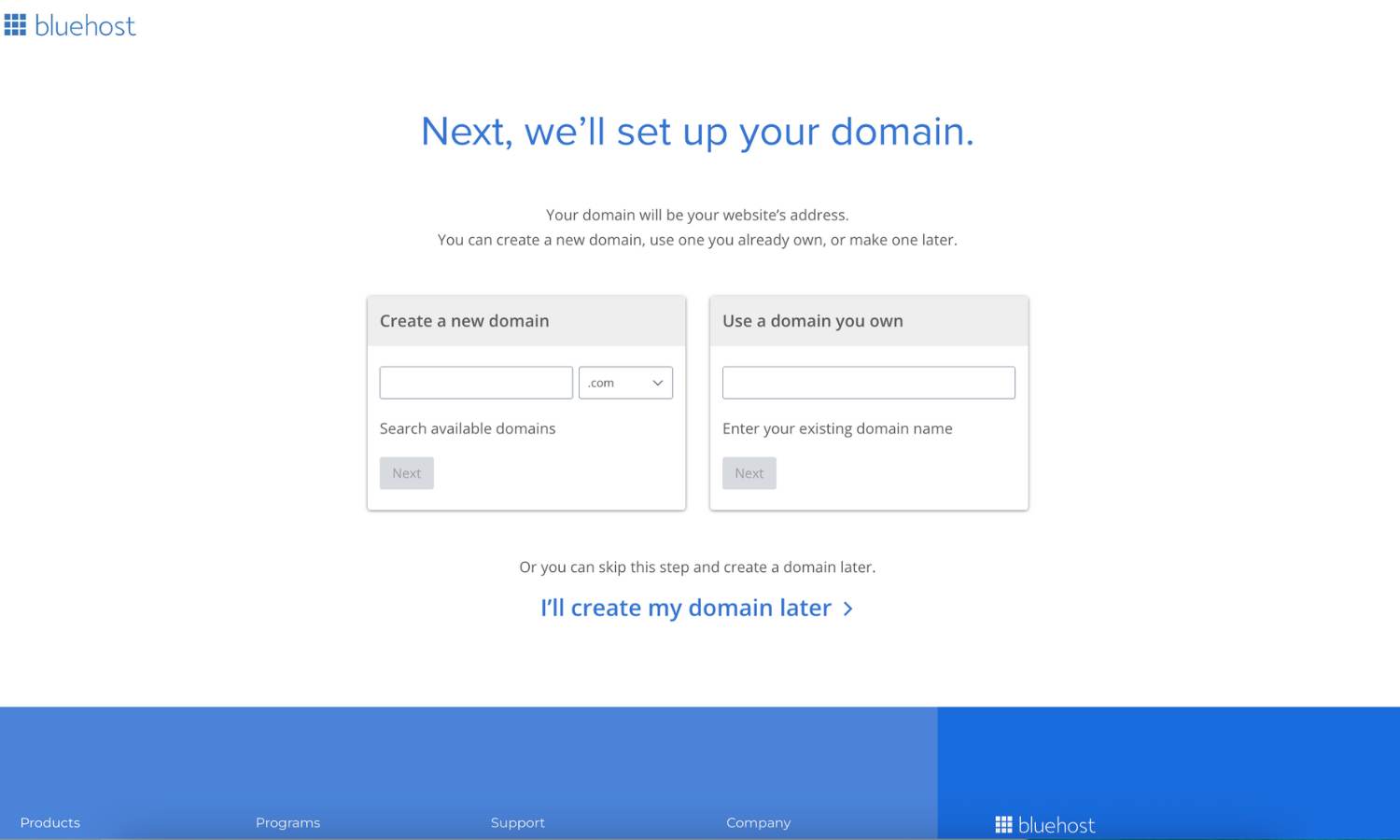 Bluehost select your domain