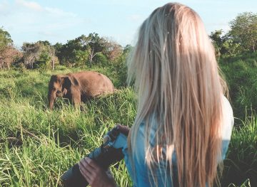 blonde on wildlife safari in sri lanka