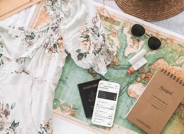 app in the air travel flat lay vintage