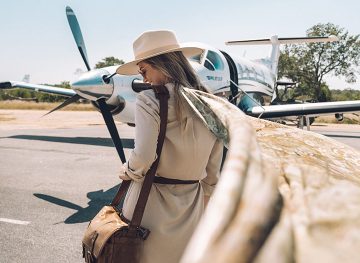 blonde traveling airplane