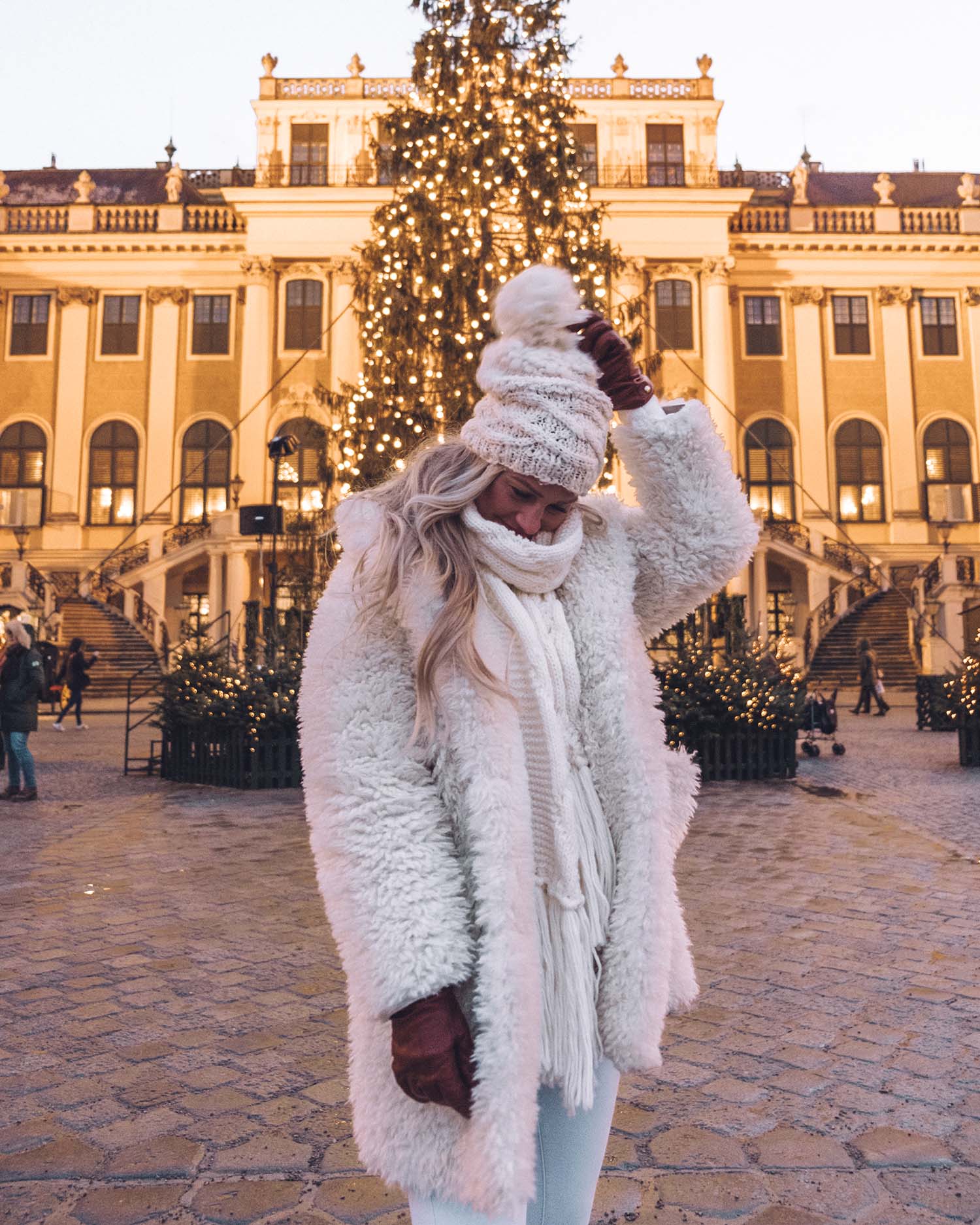 blonde beanie winter christmas