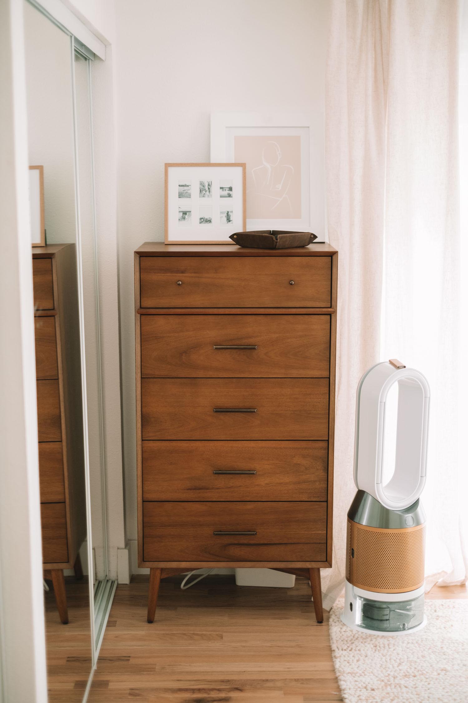 cozy boho modern main master bedroom oak mahogany dresser