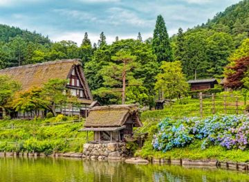 Beautiful Traditional Folk Village Scene with Historic Cottage Takone Japan