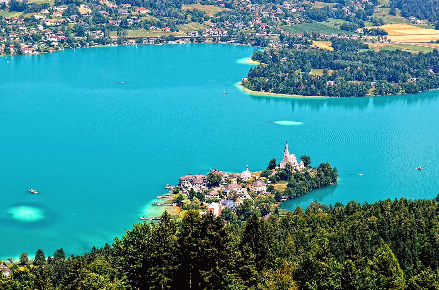Village Maria Worth on Lake Worthersee in Carinthia, Austria