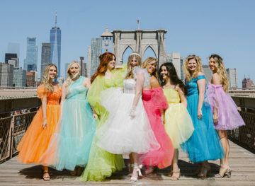 new york city nyc bachelorette party colorful tulle dresses bridesmaids